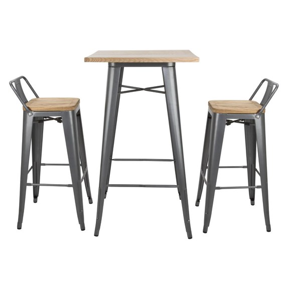 Bolero Bistro Bartisch mit Holzplatte grau
