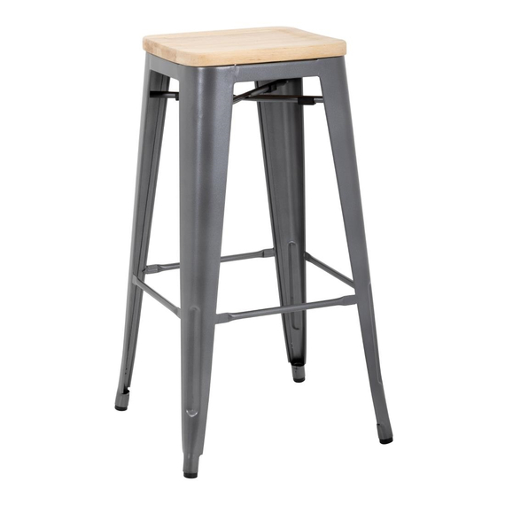 Bolero Bistro Barhocker aus Stahl mit Holzsitz - grau (4 Stück)