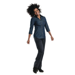 Chaud Devant Damenkochhemd dreiviertelarm blauer Denim XS