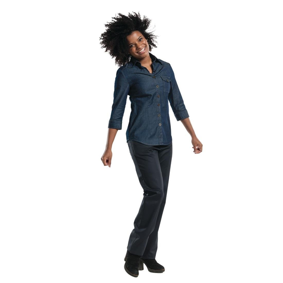 Chaud Devant Damenkochhemd dreiviertelarm blauer Denim XS