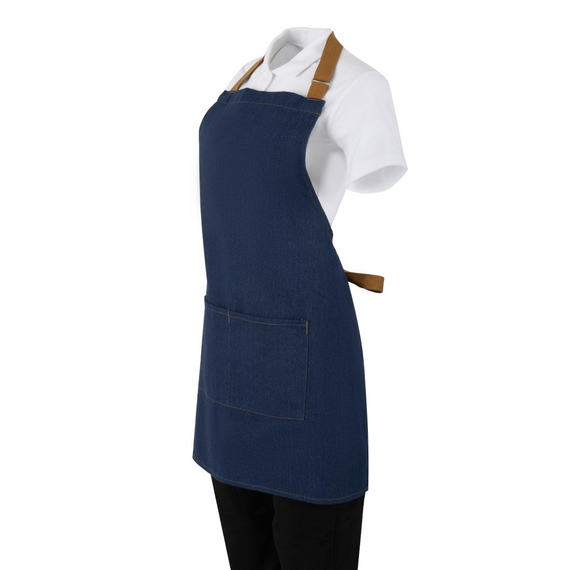 Southside Kurze Schürze in Denim Blau mit Seilband in Hellbraun