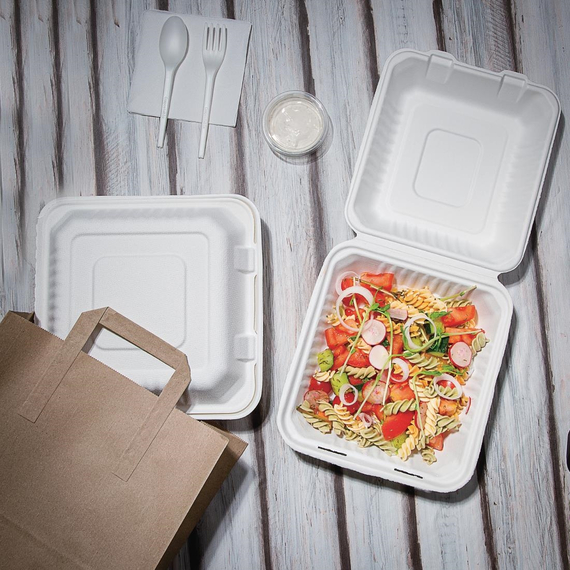 Fiesta Compostable kompostierbare Menüboxen aus Bagasse mit Klappdeckel 22,3cm (200 Stück)