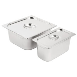 Vogue Edelstahl Gastronorm Schalen Set 1/3 und 2/3 mit Deckeln