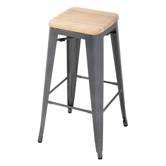 Bolero Bistro Barhocker aus Stahl mit Holzsitz - grau (4 Stück)