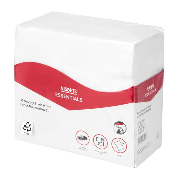 Nisbets Essentials 2-lagig 4-fach Weiß Servietten (50 Stück)