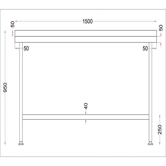 Holmes Wandtisch aus Edelstahl mit Aufkantung 1500 mm