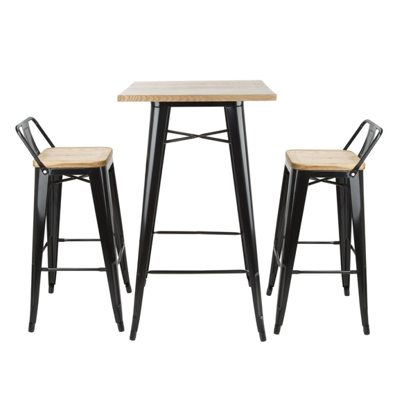 Bolero Bistro Bartisch mit Holzplatte schwarz