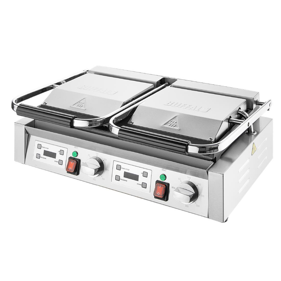 Buffalo Doppel-Kontaktgrill Flache Basis Geriffelte Oberplatte