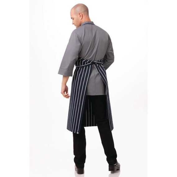 Chef Works Premium Woven Bib Apron Marineblau und Weiß gestreift
