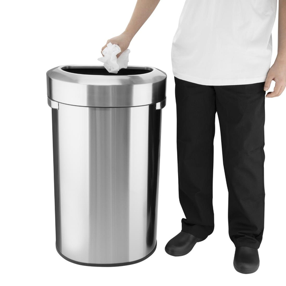 Bolero 'D' Form Gebürsteter Stahl Mülleimer mit offenem Deckel 86Ltr