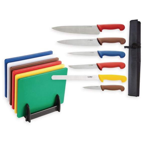 Sonderangebot Hygiplas Niedrige Dichte Schneidebretter und Messer Set (6 Stück)