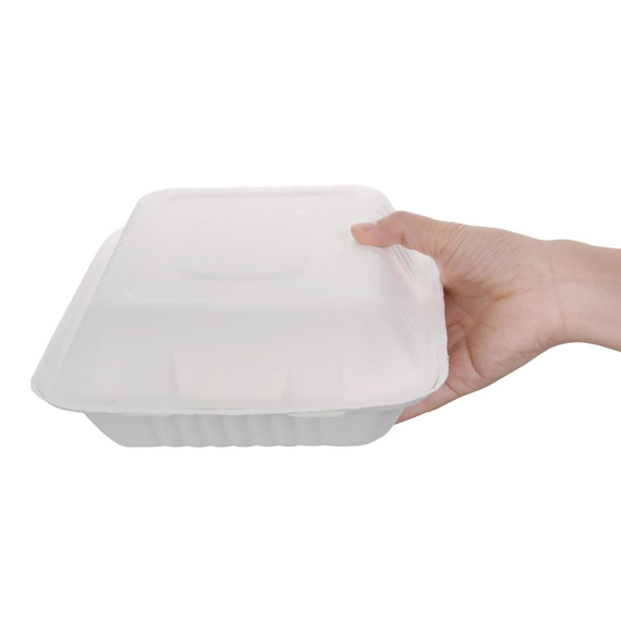 Fiesta Compostable kompostierbare Menüboxen aus Bagasse mit Klappdeckel 22,3cm (200 Stück)