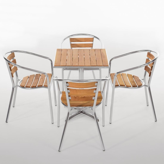 Bolero Aluminium Bistrostühle mit Rückenlehne aus Eschenholz (4 Stück)