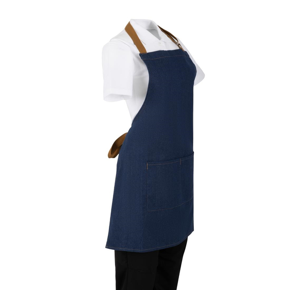 Southside Kurze Schürze in Denim Blau mit Seilband in Hellbraun