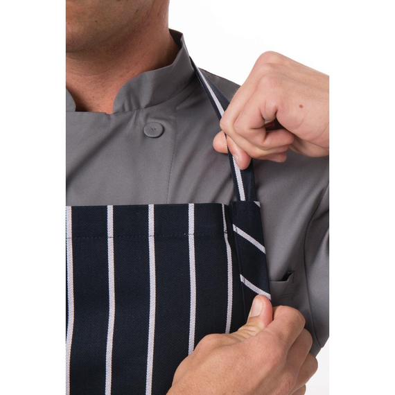 Chef Works Premium Woven Bib Apron Marineblau und Weiß gestreift
