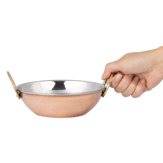 Olympia Kupfer Kadai Schale Edelstahl Messinggriffe 660ml
