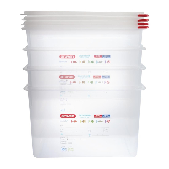 Araven Polypropylen 1/1 Gastronorm Lebensmittel-Aufbewahrungsbox 28Ltr (4 Stück)