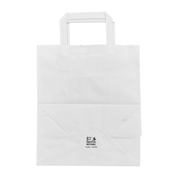 Fiesta Recycelbare Papiertragetaschen mit Flachgriff Weiß Groß (250 Stück)