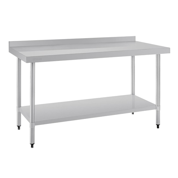 Vogue Edelstahl Arbeitstisch mit Aufkantung und Regalboden 150 x 60cm