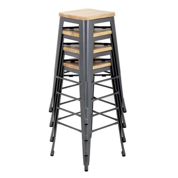 Bolero Bistro Barhocker aus Stahl mit Holzsitz - grau (4 Stück)