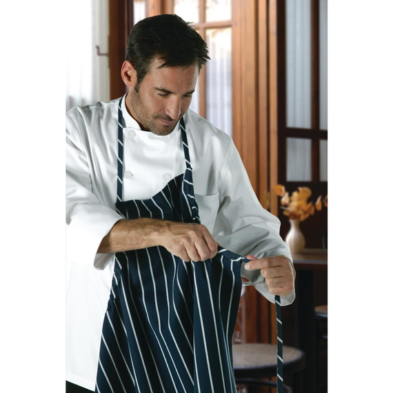 Chef Works Premium Woven Bib Apron Marineblau und Weiß gestreift