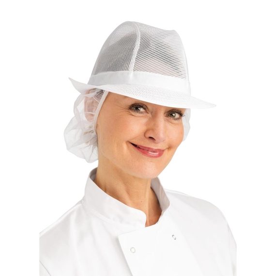 Trilby Hut mit Haarnetz weiß Größe M