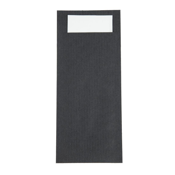 Europochette Schwarze Bestecktasche mit weißer Serviette (Box 500) (500 Stück)