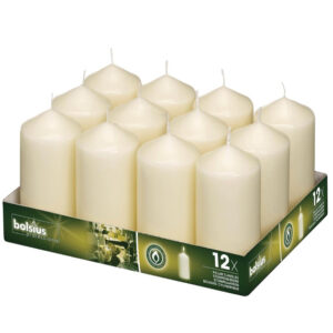 Bolsius Stumpenkerzen elfenbeinfarben 120mm hoch 12 Stück Packung