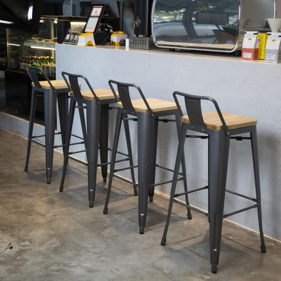 Bolero Bistro Hochbarstuhl mit Holzsitz grau (4 Stück)