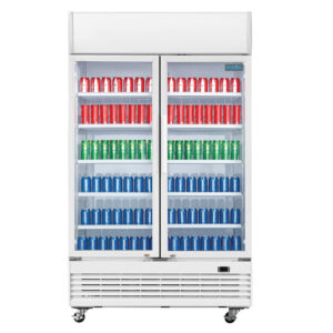 Polar G-Serie Zweitürige Displaykühlung mit Leuchtkasten 950L Schwingtüren