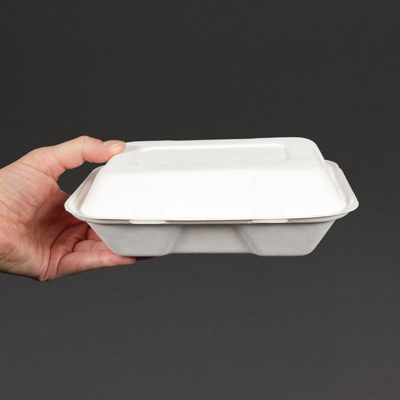 Vegware kompostierbare Einweg Menüboxen mit Klappdeckel aus Bagasse 22,8cm (200 Stück)