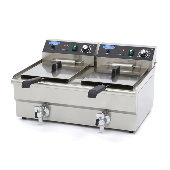 Maxima Gastro Fritteuse - 2 x 16 l - 2 Körbe - mit Ablasshahn