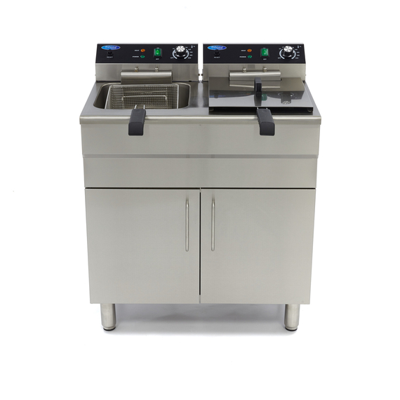 Maxima Gastro Fritteuse - 2 x 16 l - 2 Körbe - mit Ablasshahn und Ständer - 400V