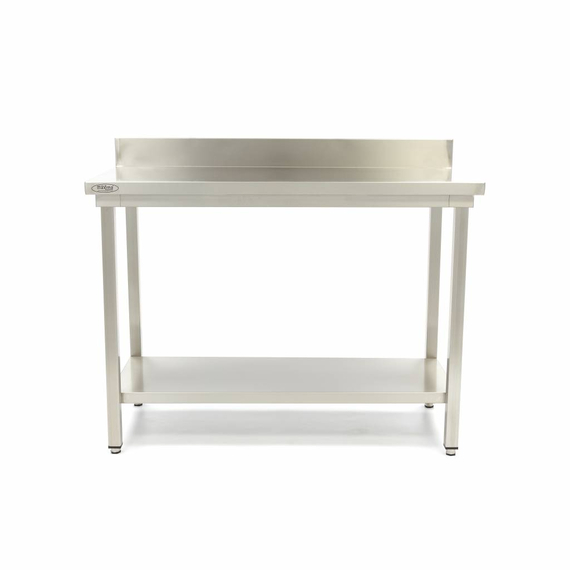 Maxima Gastro Edelstahltisch - 140 x 60 cm - Einstellbare Höhe - mit Backsplash und Lagerregal