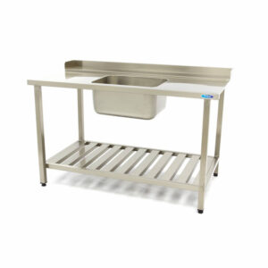 Maxima Gastro Geschirrspültisch - 140 x 75 cm - rechts - mit Waschbecken und Backsplash - inkl. Lagerregal