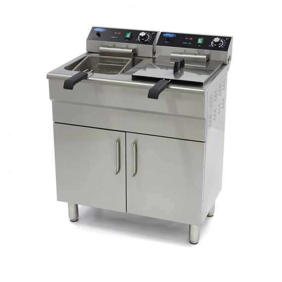 Maxima Gastro Fritteuse - 2 x 16 l - 2 Körbe - mit Ablasshahn und Ständer - 400V