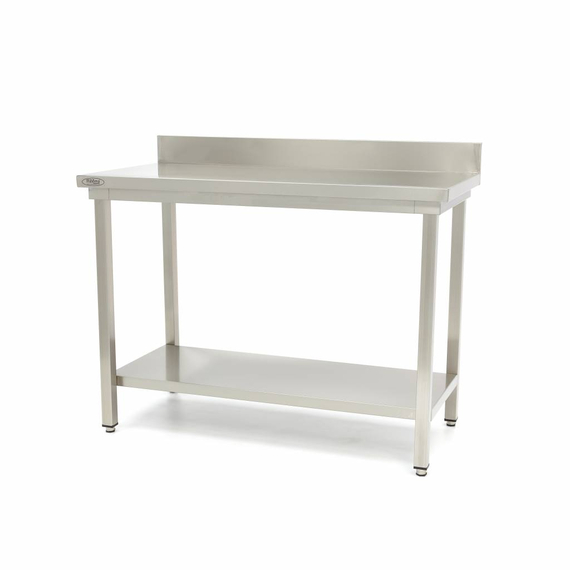 Maxima Gastro Edelstahltisch - 140 x 60 cm - Einstellbare Höhe - mit Backsplash und Lagerregal