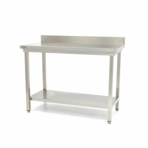 Maxima Gastro Edelstahltisch - 180 x 60 cm - Einstellbare Höhe - mit Backsplash und Lagerregal