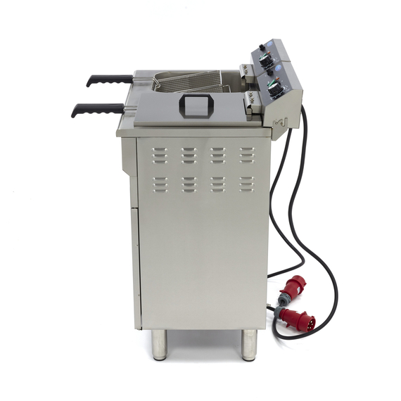 Maxima Gastro Fritteuse - 2 x 16 l - 2 Körbe - mit Ablasshahn und Ständer - 400V