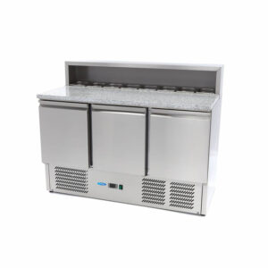 Maxima Gastro Pizzakühltisch - 137 cm - 3 Türen - Passt 8 x 1/6 GN - inkl. Edelstahlabdeckung