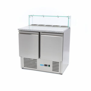 Maxima Gastro Pizzakühltisch - 90 cm - 2 Türen - Passt 5 x 1/6 GN - inkl. Glasabdeckung