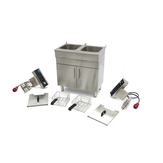 Maxima Gastro Fritteuse - 2 x 16 l - 2 Körbe - mit Ablasshahn und Ständer - 400V