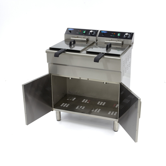 Maxima Gastro Fritteuse - 2 x 16 l - 2 Körbe - mit Ablasshahn und Ständer - 400V