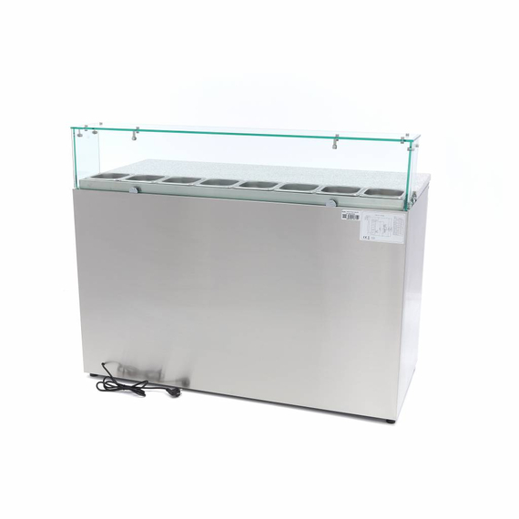 Maxima Gastro Pizzakühltisch - 137 cm - 3 Türen - Passt 8 x 1/6 GN - inkl. Glasabdeckung