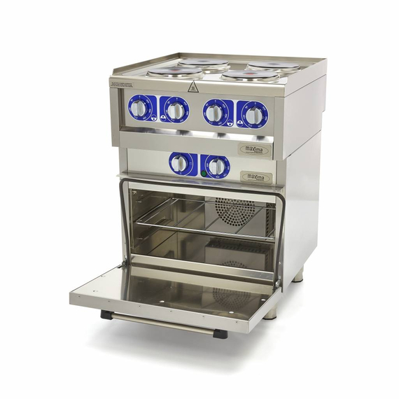 Maxima Commercial Klasse Gastro Kochplatte - Elektrisch - 600 x 600 mm tief - 4 Brenner - mit Ofen - 10000 Watt